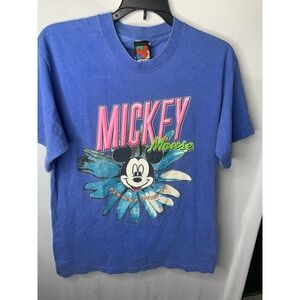 Vintage Small Women's Disney  Mickey Unlimited‎ Flower Power Blue T Shirt